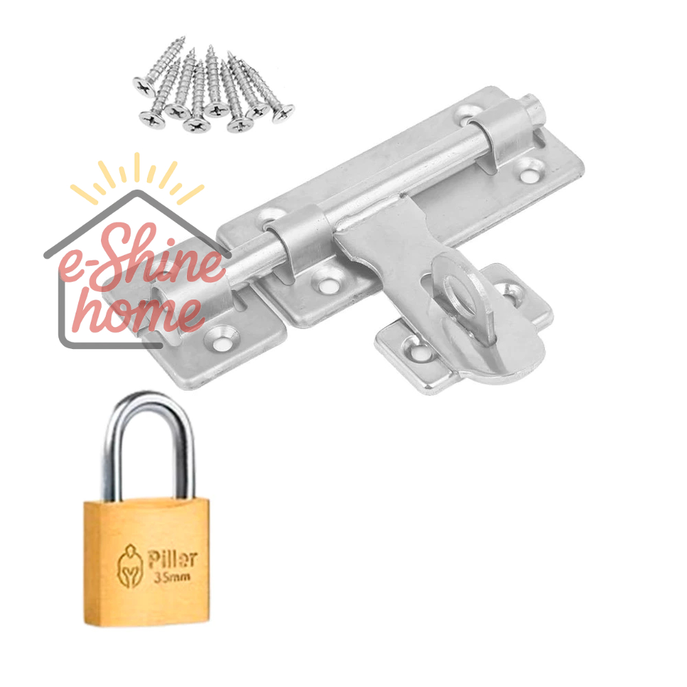 Ferrolho com Porta Cadeado + Parafusos + Cadeado Vários Tamanhos Pequeno Médio Grande