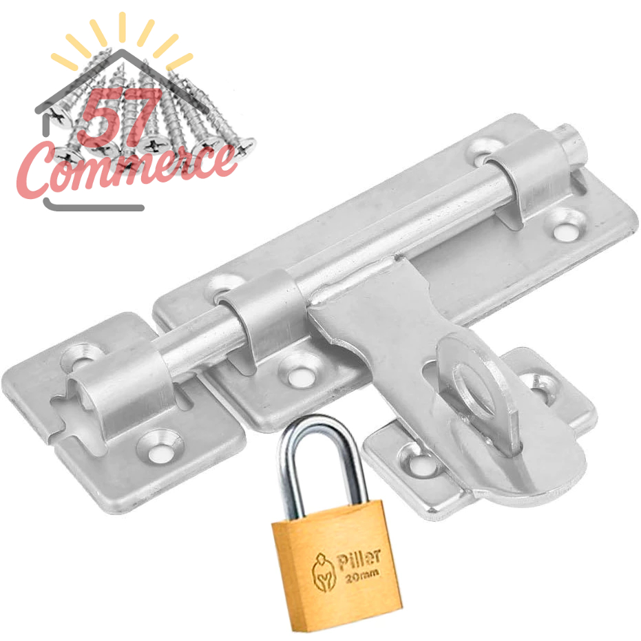 Ferrolho com Porta Cadeado 12 cm. + Cadeado 20 mm.