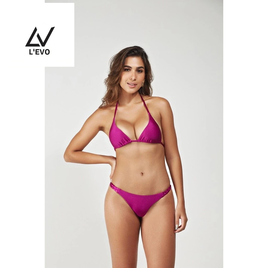 BIQUINI FIO DENTAL DETALHE MACRAMÊ, TOP TRIÂNGULO COM BOJO REMOVÍVEL, CALCINHA FIO DENTAL MODA PRAIA