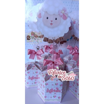 PEGUE E MONTE Kit Centro de mesa - Arranjo- Cachepó- Caixa Sextavada- OVELHINHA  aniversário lembrancinhas para festa