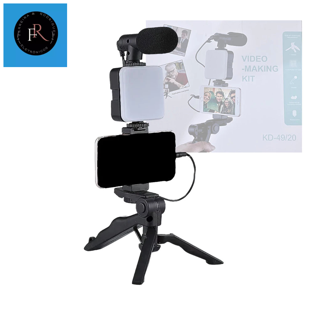 Suporte para Celular com Tripé Luz LED para Streaming Podcast Self com Microfone T&Z TZ-KD-49/20