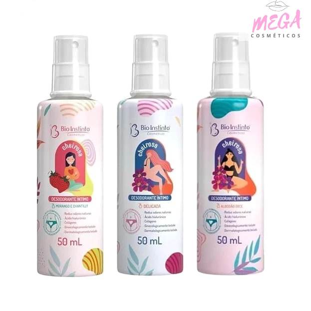 Kit Desodorante Íntimo Cheirosa Bio Instinto – Morango & Chantilly, Delicada e Algodão Doce | 50ml Cada