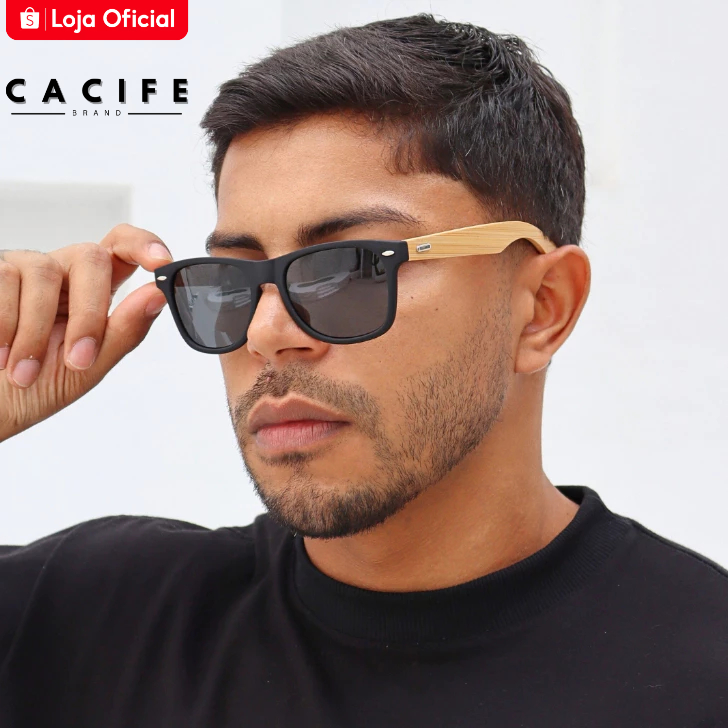 Óculos de Sol Polarizado Arizona Quadrado Premium Hastes em Madeira Vintage uv400 Unissex