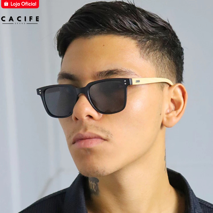 Óculos de Sol Lisboa Polarizado Quadrado Premium Hastes Bambu Clássico Retrô Moda Carnaval uv400 Unissex