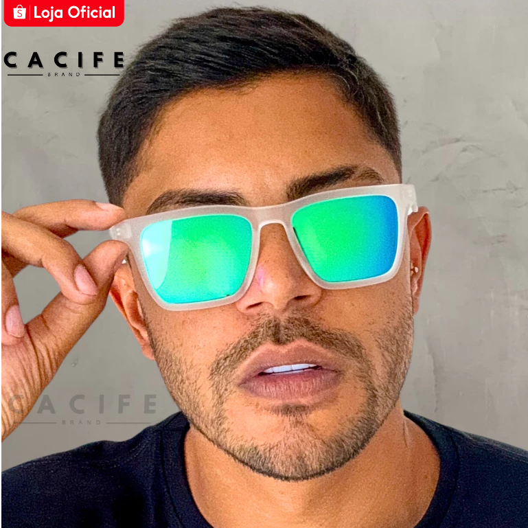 Óculos de Sol Napole Azul Espelhado Branco Quadrado Premium Clássico Esportivo uv400 Feminino Masculino - Fashion Accessories