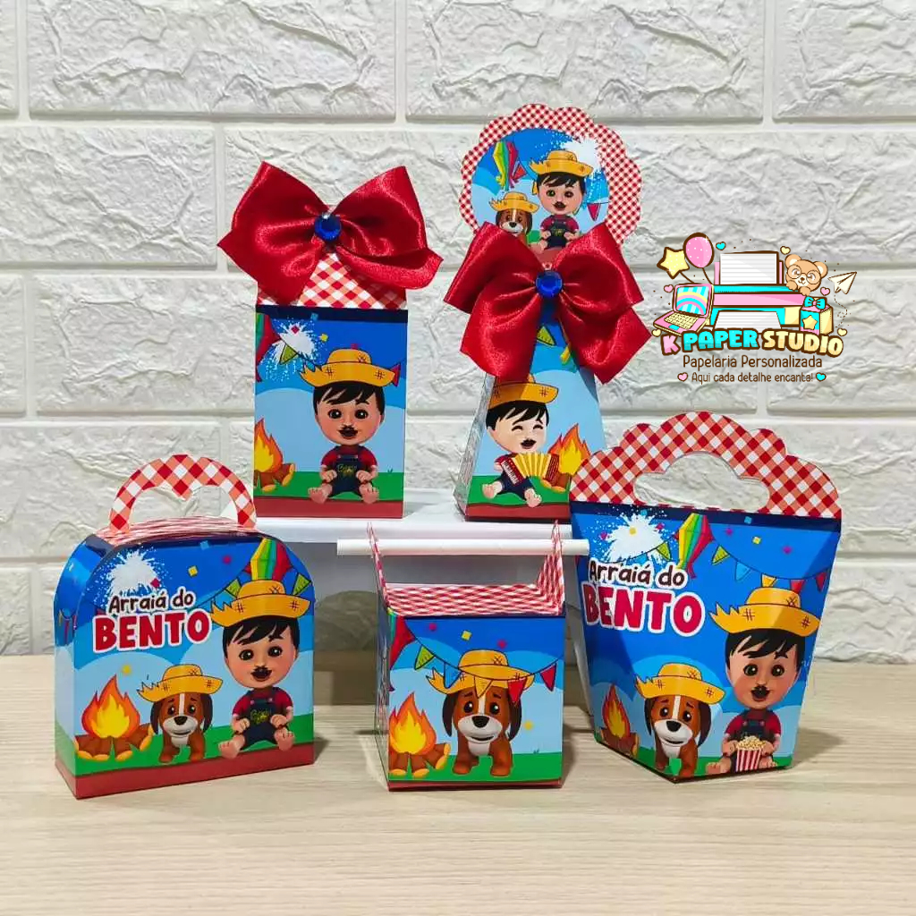 Kit Personalizados caixinhas ARRAIÁ DO BENTO E TOTO Lembrancinha aniversário-Festa PEGUE E MONTE