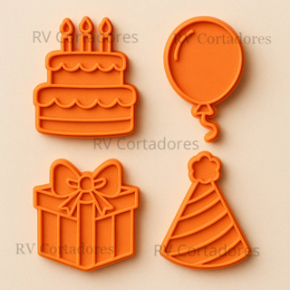 Cortadores Aniversario - Kit Bolo - Pasta Americana molde Biscuit Marcador Biscoito em Oferta na Shopee
