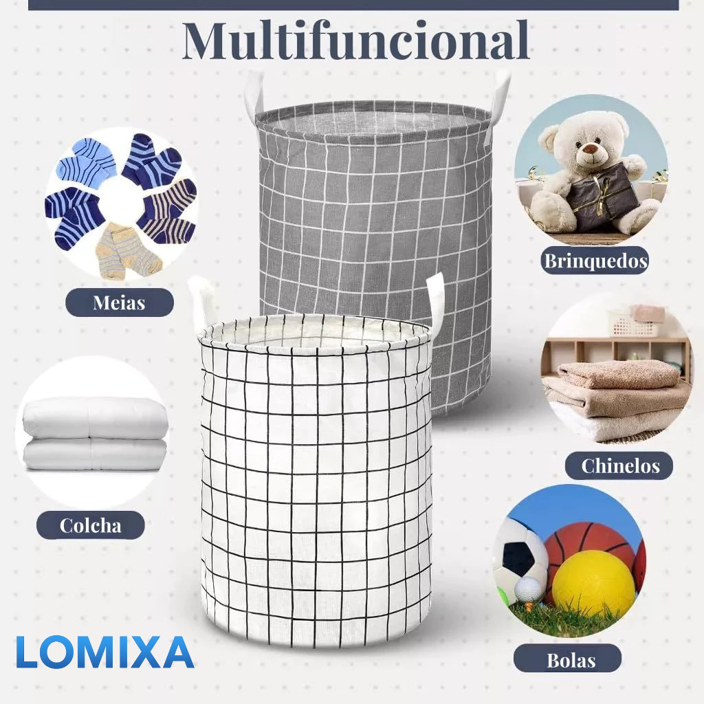 Cesto Organizador Dobrável para Lavanderia Banheiro Quarto 40L