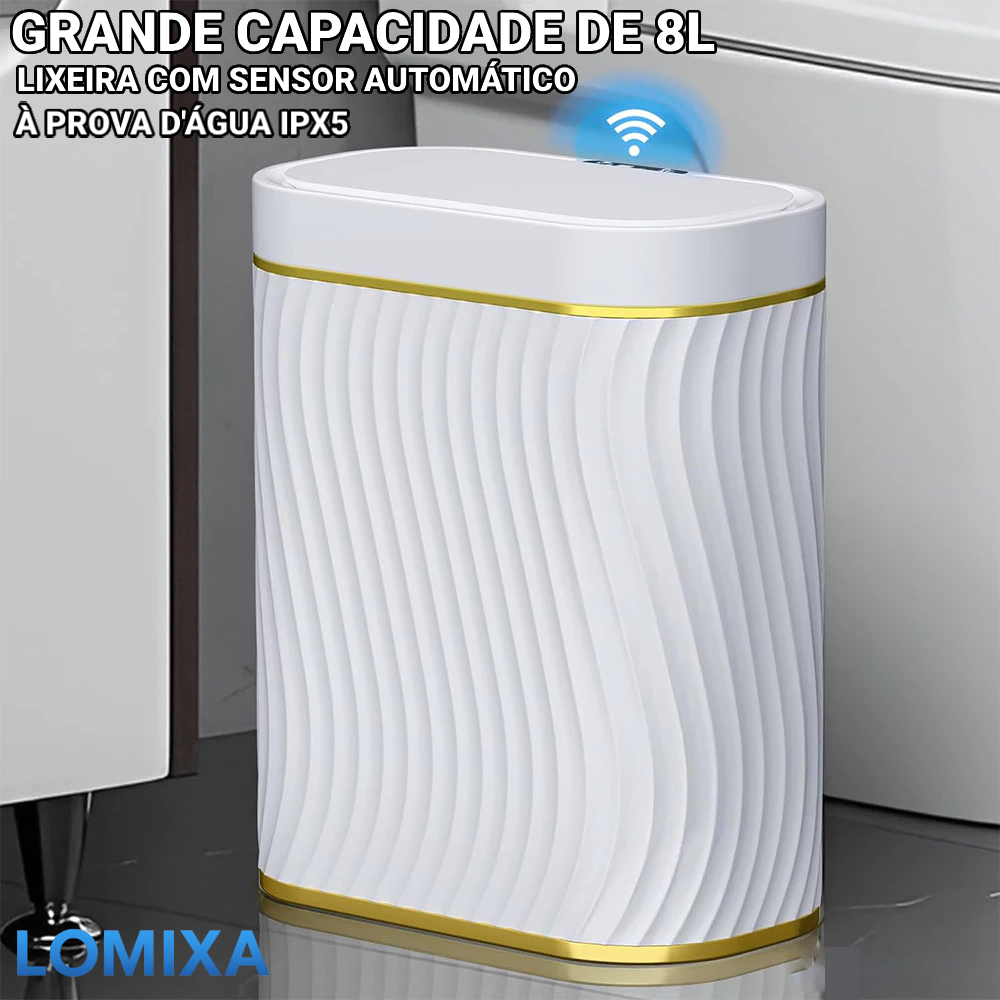 Lixeira branca com sensor de toque de 8 litros, automática para cozinha