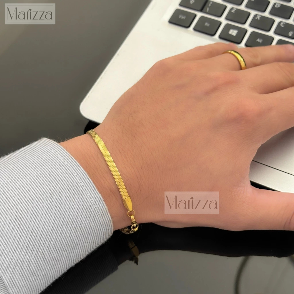 Pulseira Masculina Grossa Ouro 18k aço inoxidável 4mm feminina em Oferta na Shopee