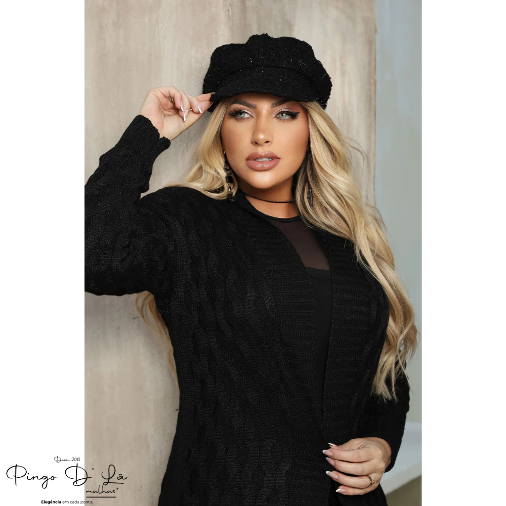 Cardigan Tramas Casaco Tricot Feminino Moda Inverno Manga Longa Pingo D´Lã