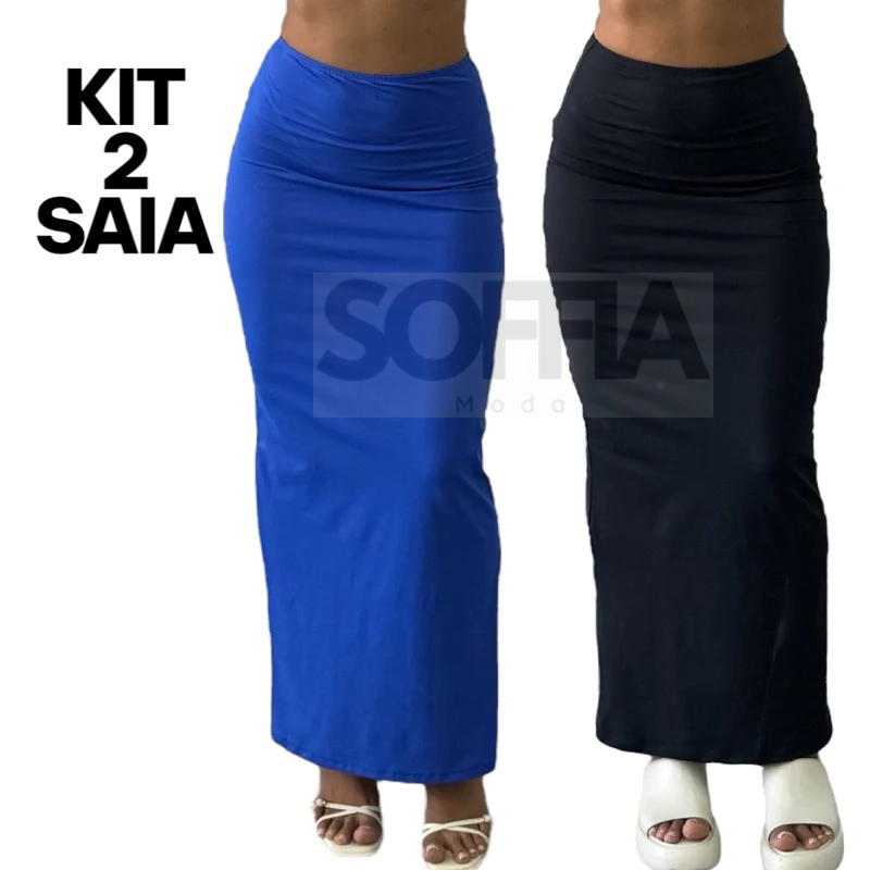 Kit 2 Saia Longa Justa Gringa SUPLEX Cos Alto Tubinho em Oferta na Shopee