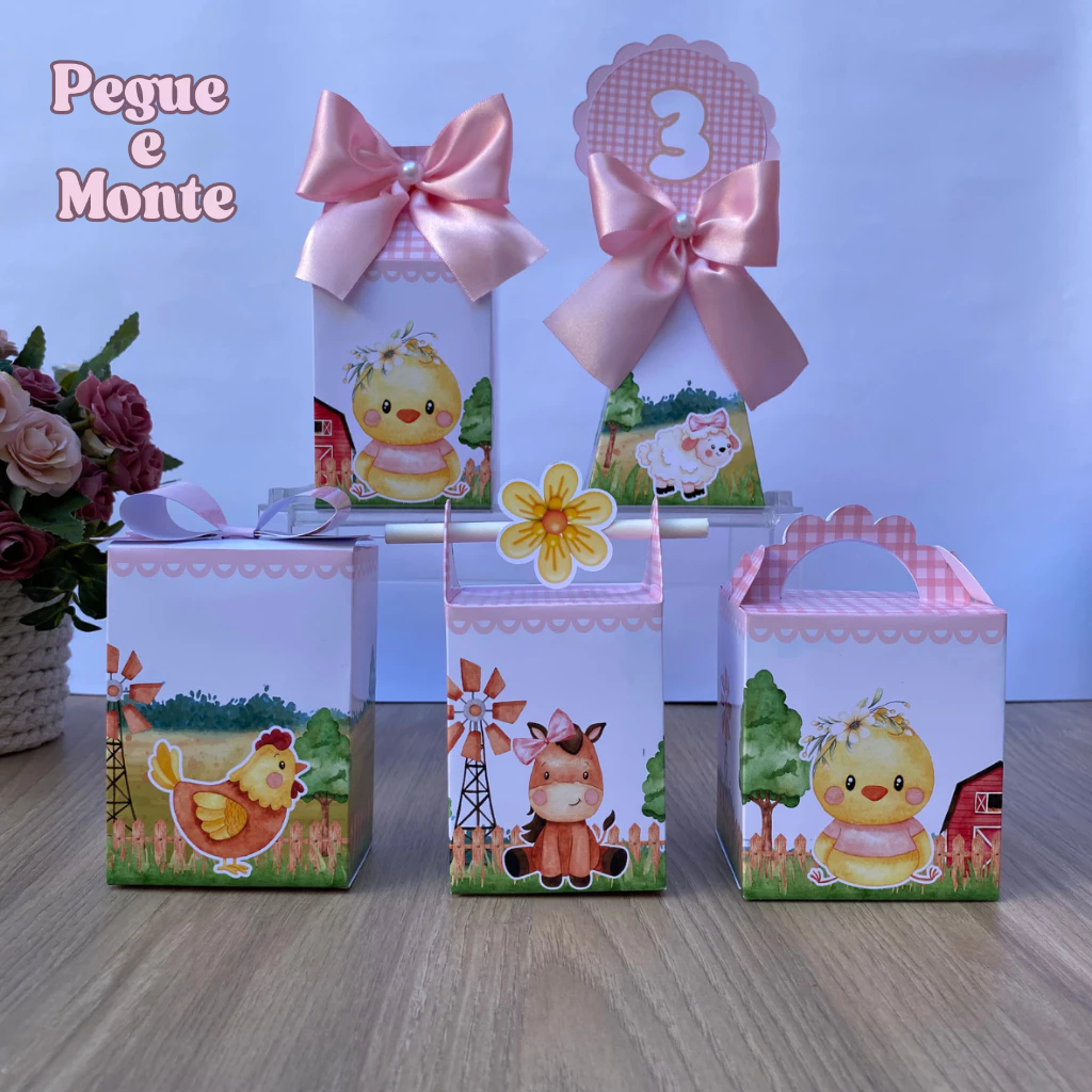 Kit Personalizados Fazendinha rosa menina / Kit Festa Caixinhas Personalizadas Lembrancinha Mimos Aniversário