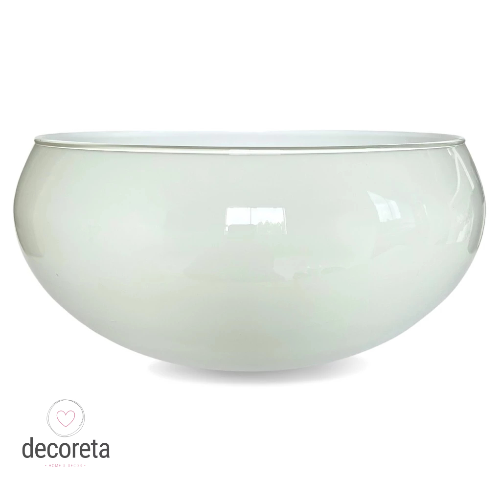 Vaso Decorativo Vidro Branco Centro De Mesa Estilo Cachepot 26cm Elegante Luxo Decoração planta sala