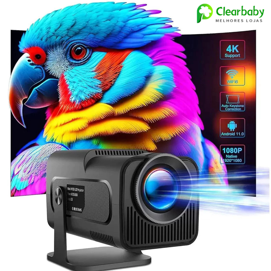 Novo Projetor Portátil HY320 Pro Android com WiFi6 e Bluetooth Full HD 1280x720p
