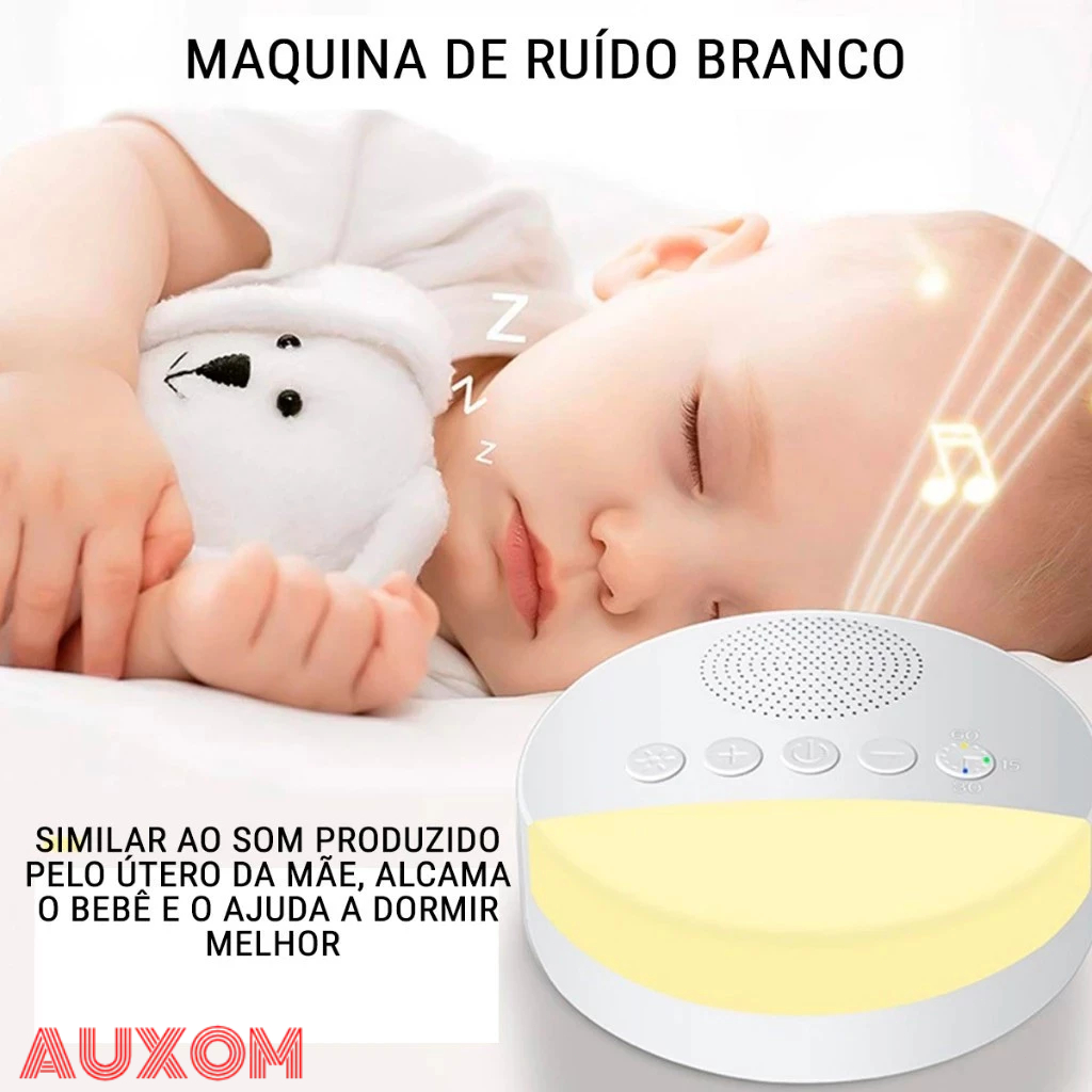 Maquina de Ruido Branco para Criancas com Multiplos Sons Temporizador Luz Noturna USB Recarregavel Desligamento