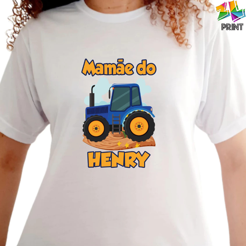 Camiseta Mamãe TRATOR AZUL New Holland personalizada com nome - Aniversário Festa Tema Infantil ZLprint