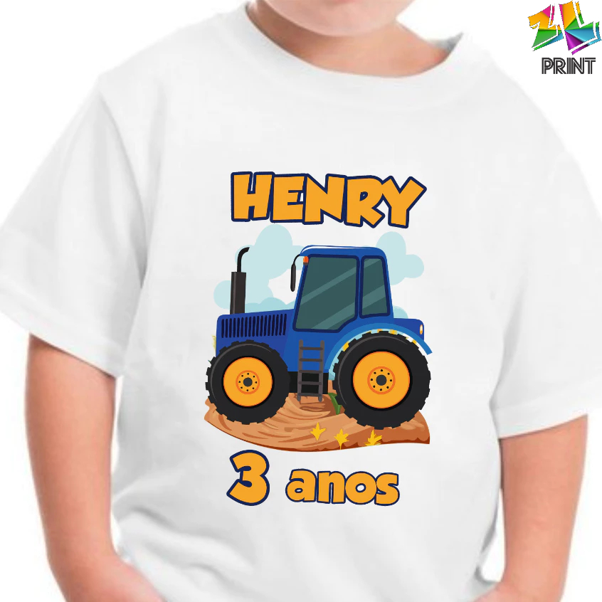 Camiseta Infantil TRATOR AZUL New Holland personalizada com nome e idade  - Aniversário Festa Tema Infantil ZLprint