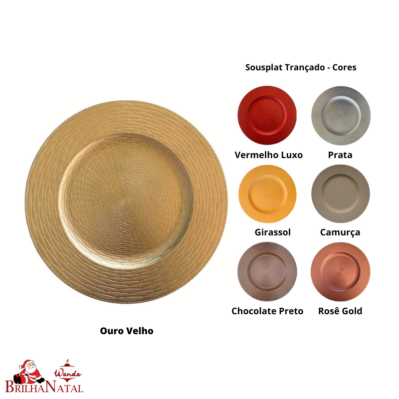 Kit Casal com Par de Sousplat Elegante Trançado de 33cm - Mesa Decorada Posta.