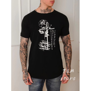 Camiseta long line ADULTO masculino manga curta estampada Fé