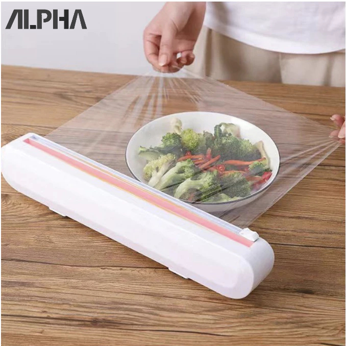 Cortador De Plástico Filme Suporte Ajustável Dispenser Plástico Filme Descartável Ventosa Aderente Selador Comida Cozinha Embalagem