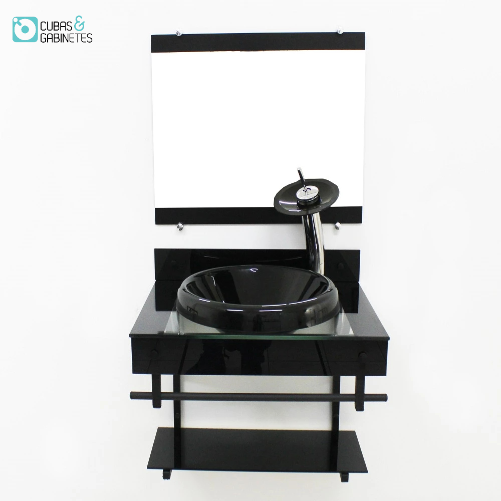 GABINETE COM CUBA PARA BANHEIRO DE VIDRO APXX 60CM COM CUBA CHAPEU - PRETO
