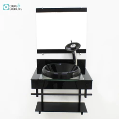 GABINETE COM CUBA PARA BANHEIRO DE VIDRO APXX 60CM COM CUBA CHAPEU - PRETO