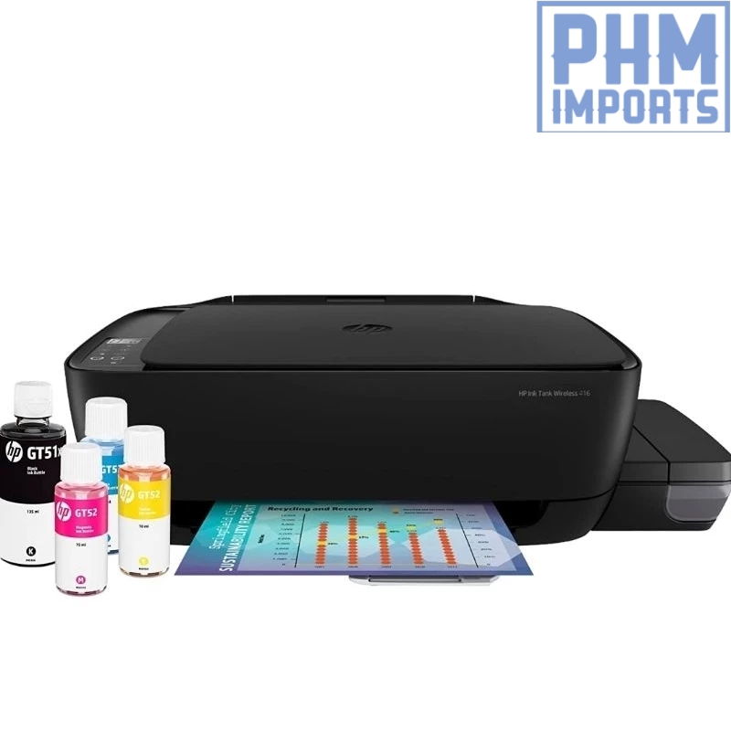 Impressora Multifuncional HP Ink Tank 416 Original Tanque de Tinta Continua Wi-Fi Scanner de banda dupla. Funções: Imprimir, Copiar, Digitalizar. Cor ‎Preto (Z4B55A)