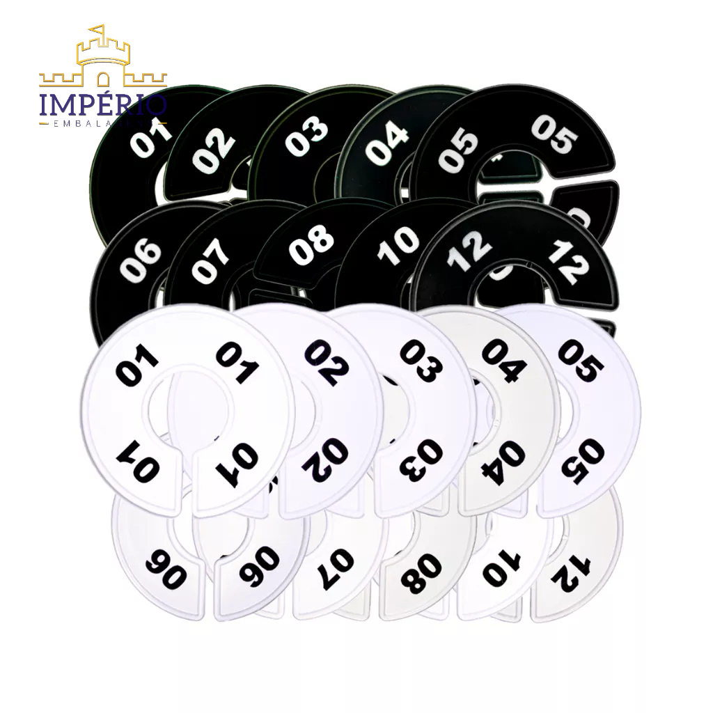 Kit 10 Divisores de Arara – Organizador de Tamanhos PP ao GG e 36 ao 44 Preto e Branco