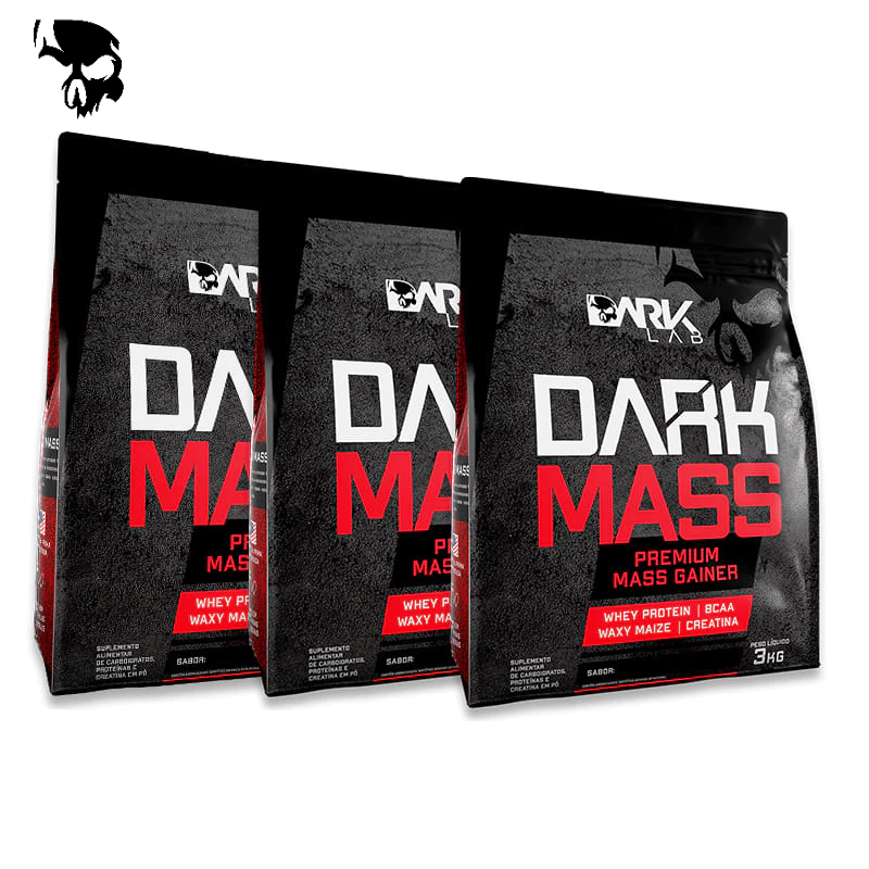 KIT 3 Hipercalorico Dark Mass 3kg Dark Lab - Whey Protein, Creatina, BCAA, Waxy Maize, Premium Mass Gainer