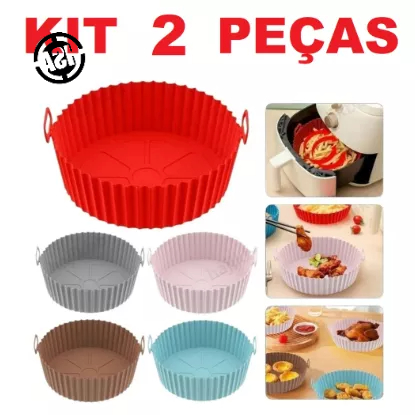 KIT 2 Forma De Silicone Para Air Fryer Forno Microondas Fritadeira Assadeira Reutilizável Antiaderente Flexível