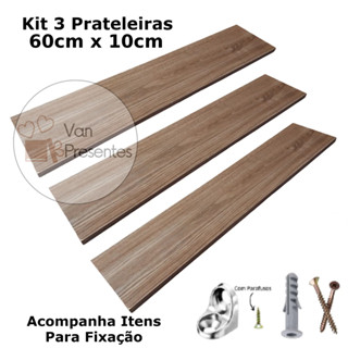 Kit 3 Prateleiras Decorativas Marrom 100% MDF 15mm 60cm x 10cm