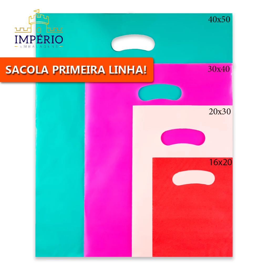 Kit 100 Sacolas Plásticas 20x30 – Boca de Palhaço, Material Virgem, Alça Vazada