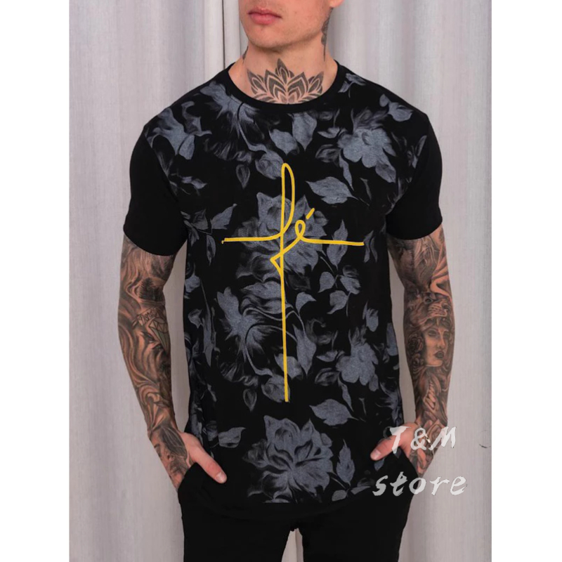 Camiseta long line ADULTO masculino manga curta estampada Fé em Oferta na Shopee