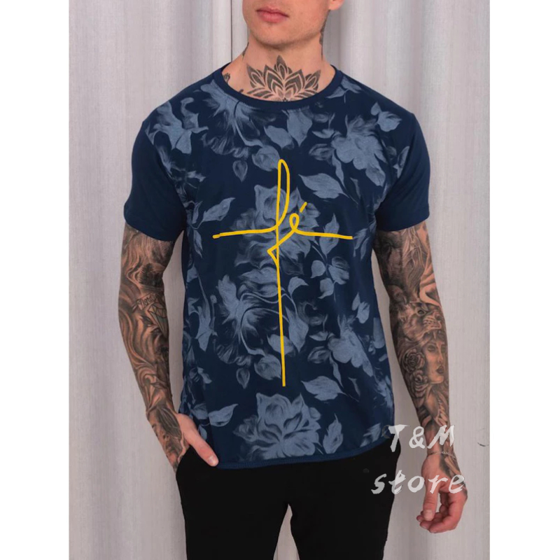 Camiseta long line ADULTO masculino manga curta estampada Fé — imagem 2 de 2