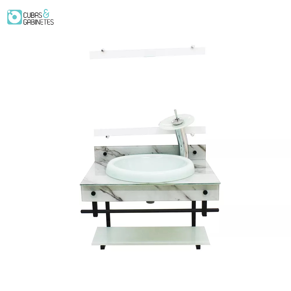 GABINETE COM CUBA PARA BANHEIRO DE VIDRO APXX 60CM COM CUBA CHAPEU - MÁRMORE BRANCO