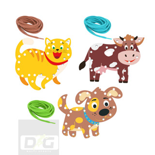 Kit 3 Alinhavo Bicho Animal Brinquedo Educativo MDF e Cordão