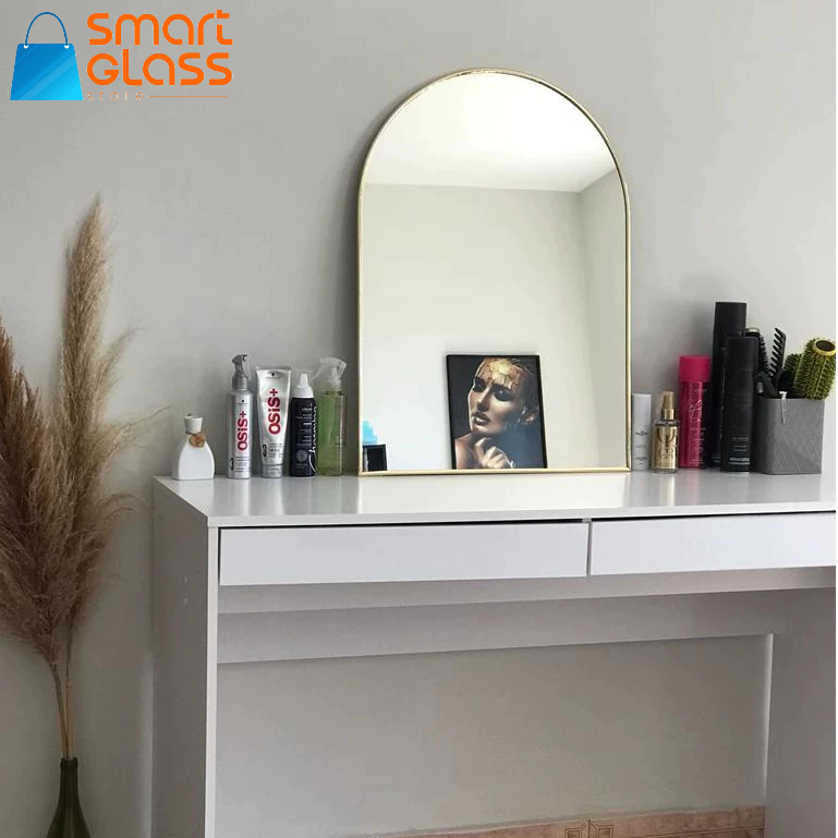 Espelho De Vidro 55x40 Oval Organico Premium em Arco Com Moldura e Suporte Pratic em Oferta na Shopee