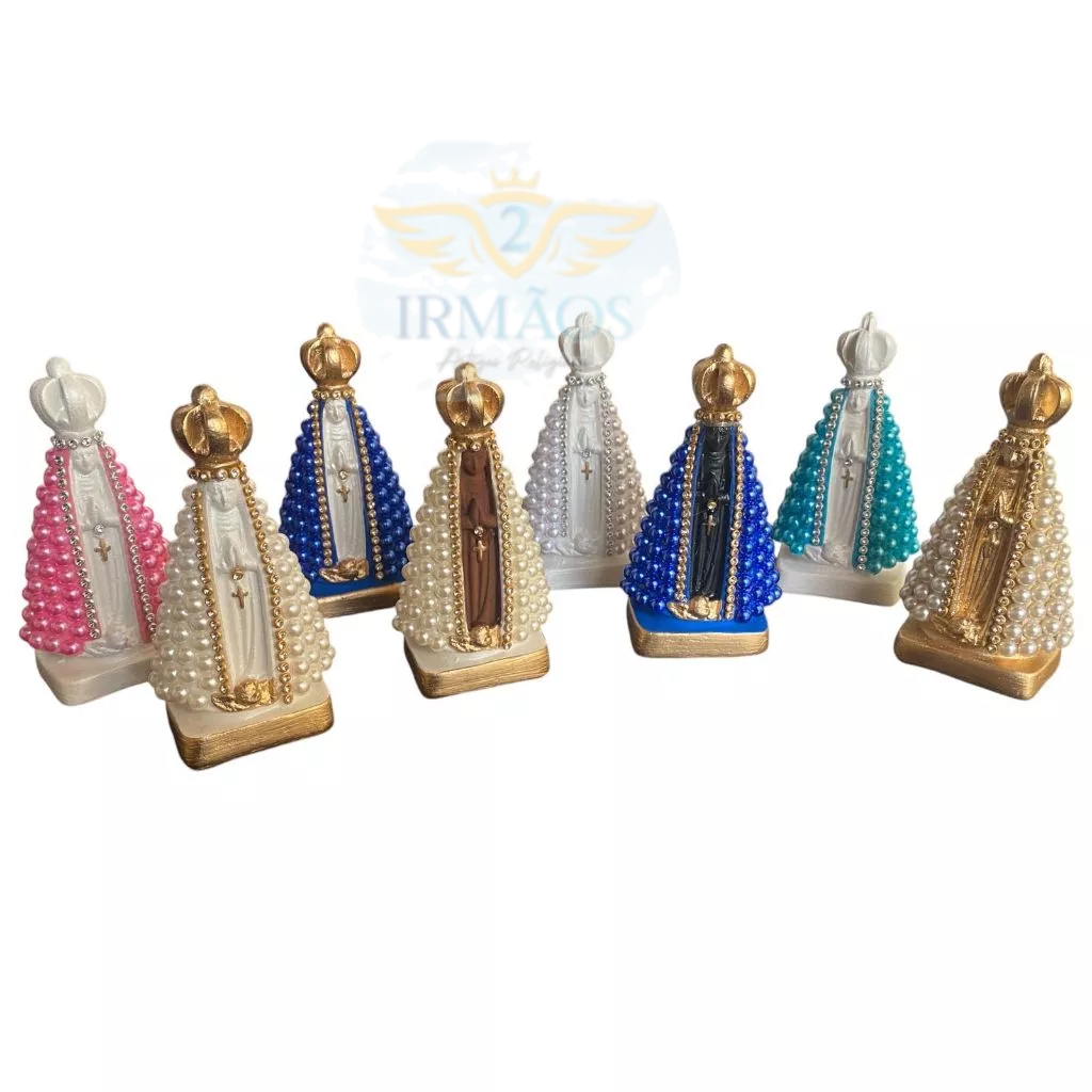 Imagem personalizada de Nossa Senhora Aparecida com manto de pérola e strass  10 cm