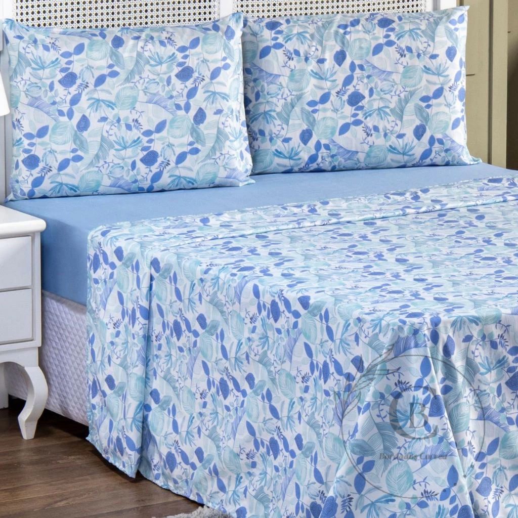 Jogo Lençol Casal 4 Peças Estampado Jogo de Cama Com Elástico