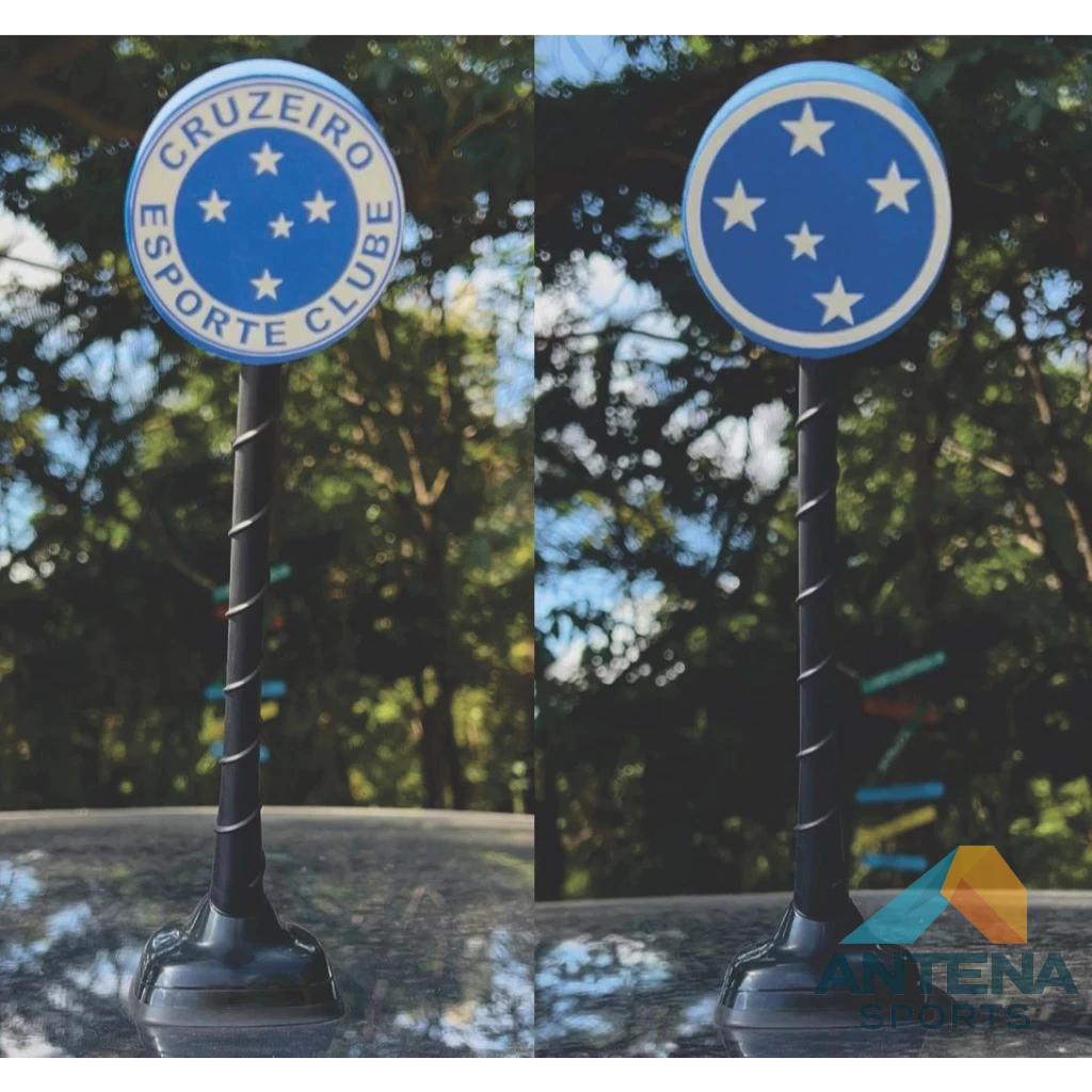 Kit Ponteira Enfeite de Antena Cruzeiro - Escudo Cruzeiro e Retrô - Azul - Cabuloso - Carro e Moto