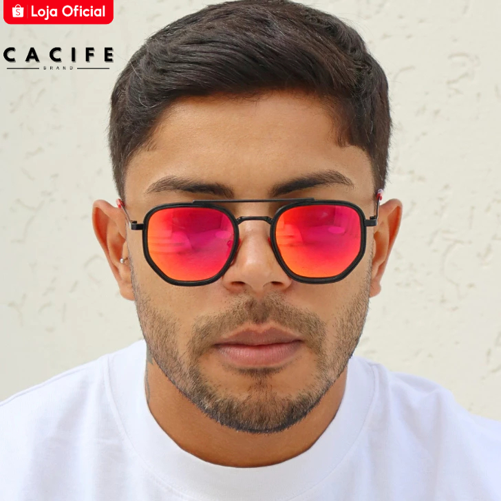 Óculos de Sol Chicago Steampunk Clássico Piloto Premium Detalhes Vermelho uv400 Masculino Feminino