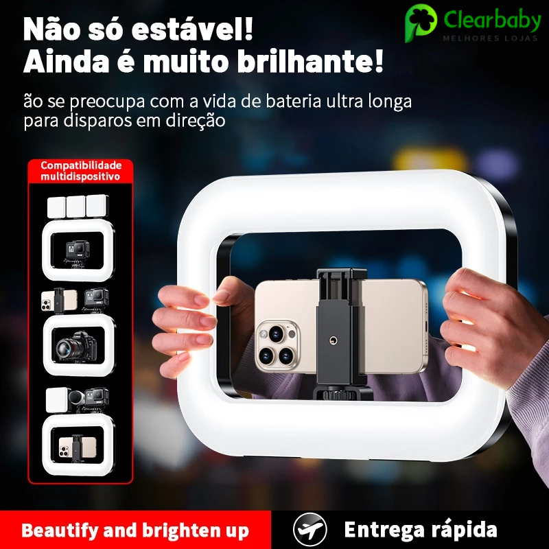 RGB Anel de Luz LED Recarregável 240 LEDs 3 Cores 12 Níveis com Controle Bluetooth