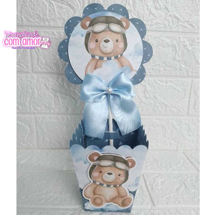 Centro de Mesa  Cachepot Ursinho aviador Personalizados - Lembrancinhas - Festa Infantil - Aniversário