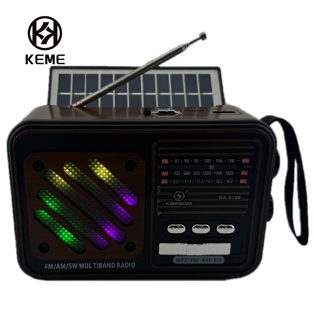 Rádio Portátil Bluetooth Painel Solar Rádio com lanterna FM USB TF KA-8109