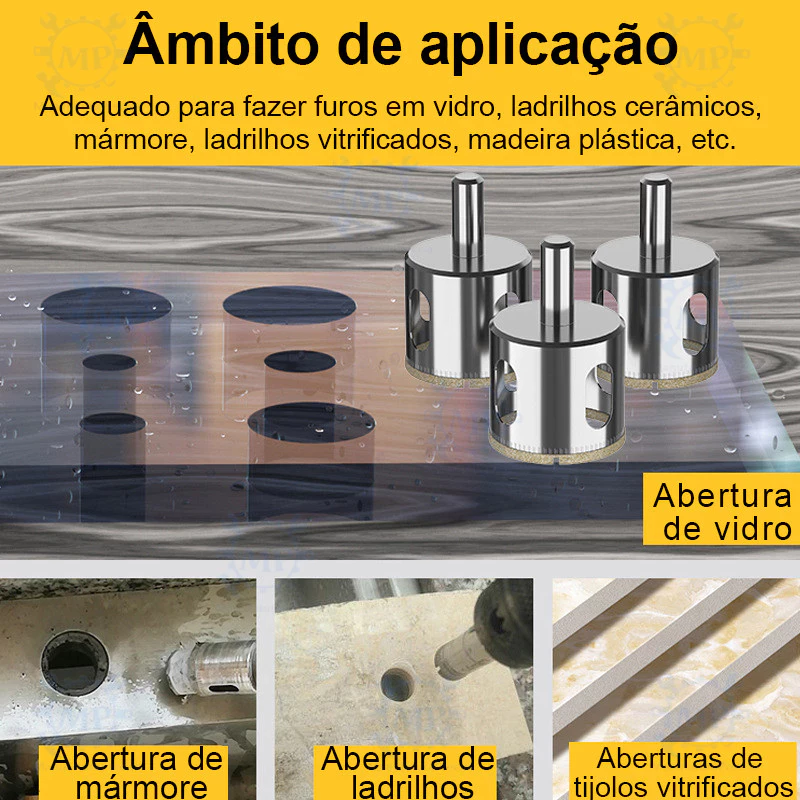 Kit 15 Brocas Diamantadas Serra Copo 6 a 50mm para furar Vidro — foto 8