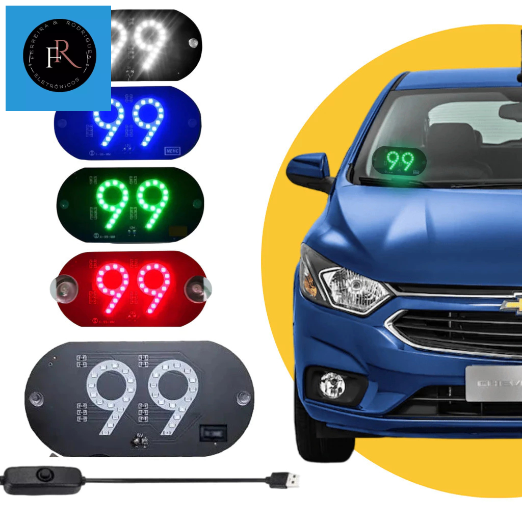 Placa Letreiro Aplicativo 99 Letreiro Luminoso Led USB Com Botão Liga/desliga 1129