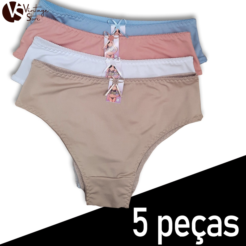 Kit 5 Calçolas senhora plus size cintura Alta calcinha lateral larga vovó em Oferta na Shopee