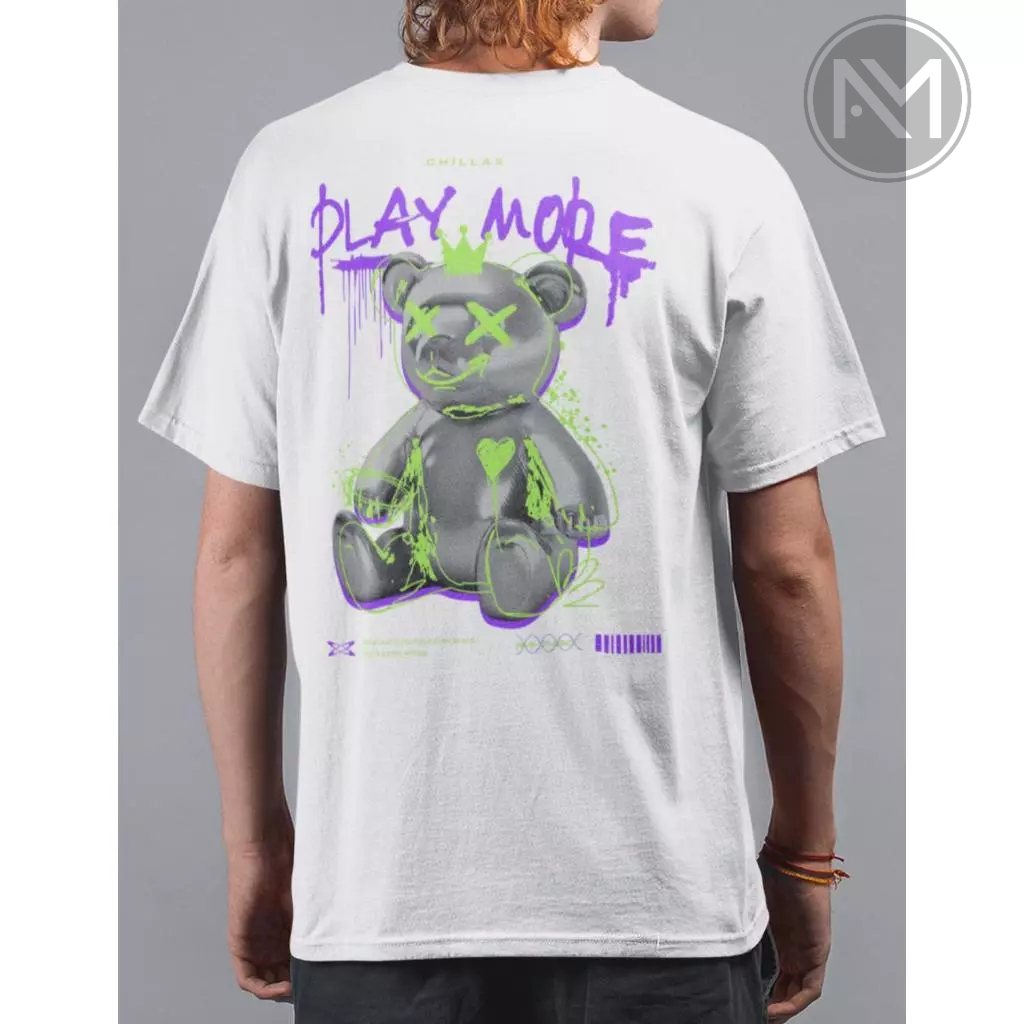 Camiseta Oversized Unissex Moda Urbana Estampada Urso Neon