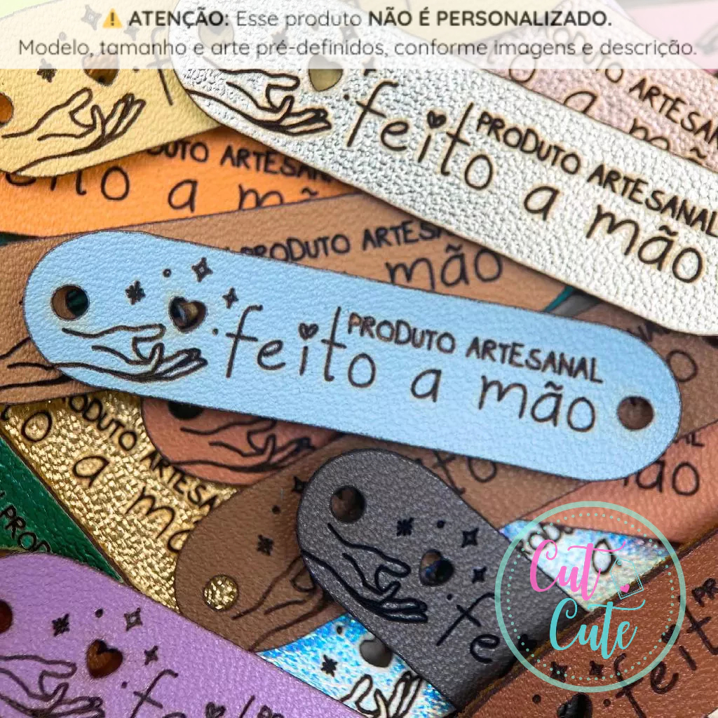 FM02: Etiquetas Sintéticas "Feito a Mão" – Tags em couro ecológico, sintético PU com FRASE PRONTA